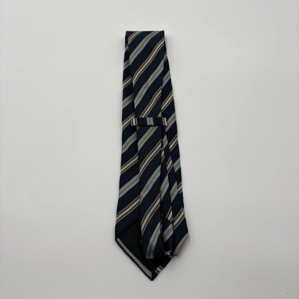 Givenchy Paris Silk Tie Navy Blue Tan Light Blue Diagonal Stripe Made in Italy